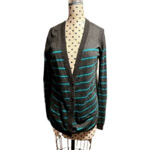 Theory Lonnie S Cashcotton Gray Appollo Stripe Cashmere Blend Cardigan Large